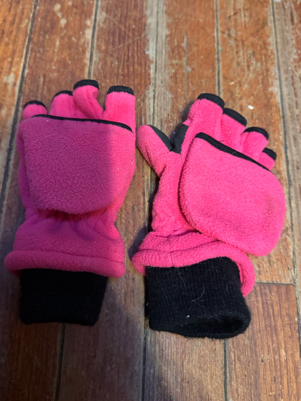 Eddie Bauer Kids Hot Pink Flip-Top Fleece Mittens with Black Cuffs